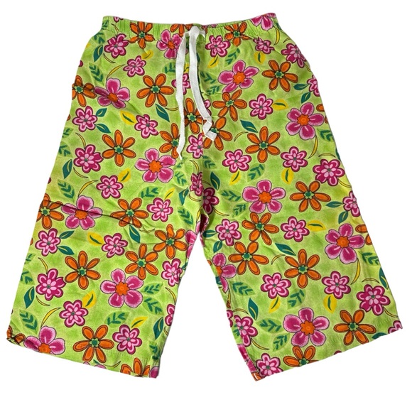 Bright Colorful Girls Floral Bermuda Cropped Bloomer Pant Tropical Sz M 8/10 - Picture 1 of 3